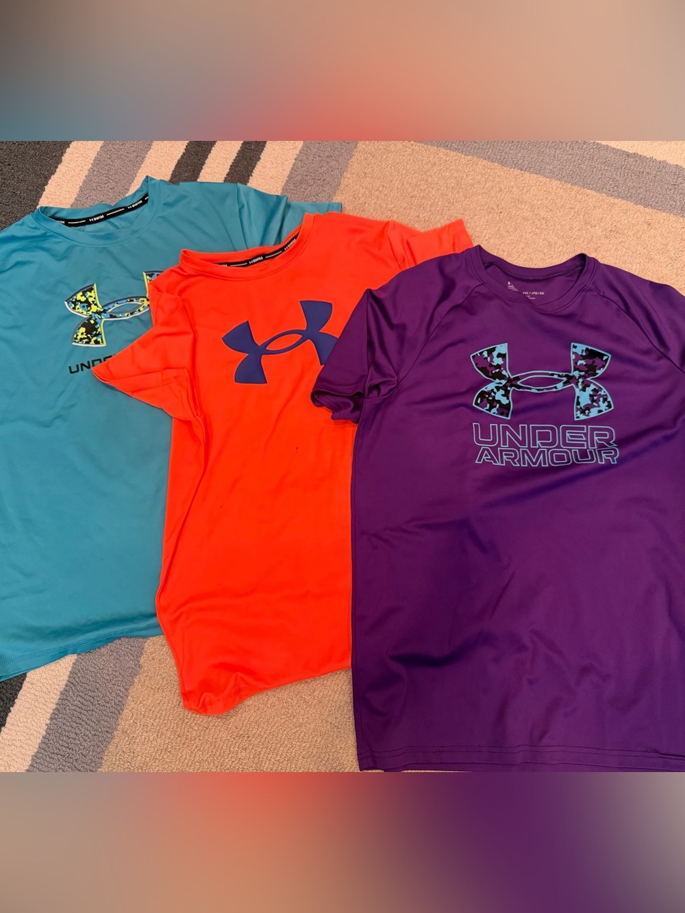 Set of 3 Under Armour Kids Purple, Orange & Teal Short Sleeve Graphic Tees